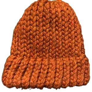 Handmade chunky knit beanie hat in orange red for infant